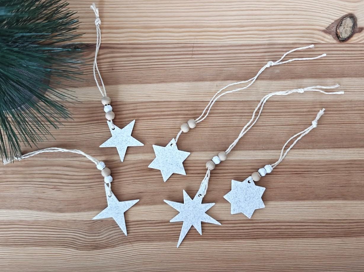 Minimalist Rustic Star Ornaments, Handmade Christmas Tree Decorations, for Holidays Decor or Gift Wrapping, Set of 5 pcs, 3d print