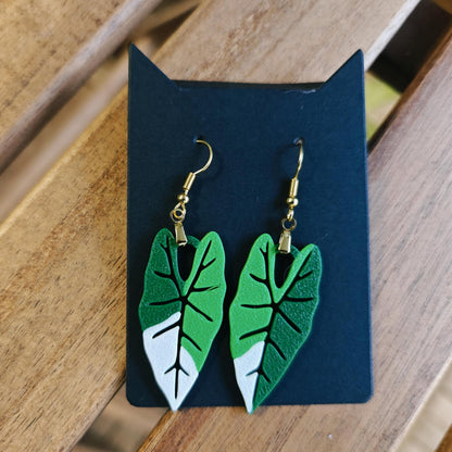 Earrings Alocasia Frydek, 3d printed Jewelry Gift for Plant Lovers, Leaf Earrings, 3d printed Earrings