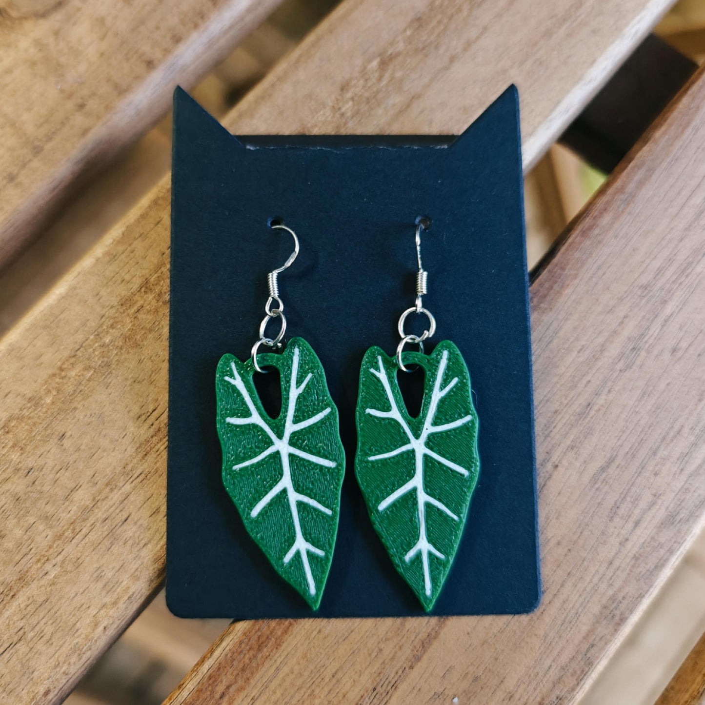 Earrings Alocasia Frydek, 3d printed Jewelry Gift for Plant Lovers, Leaf Earrings, 3d printed Earrings