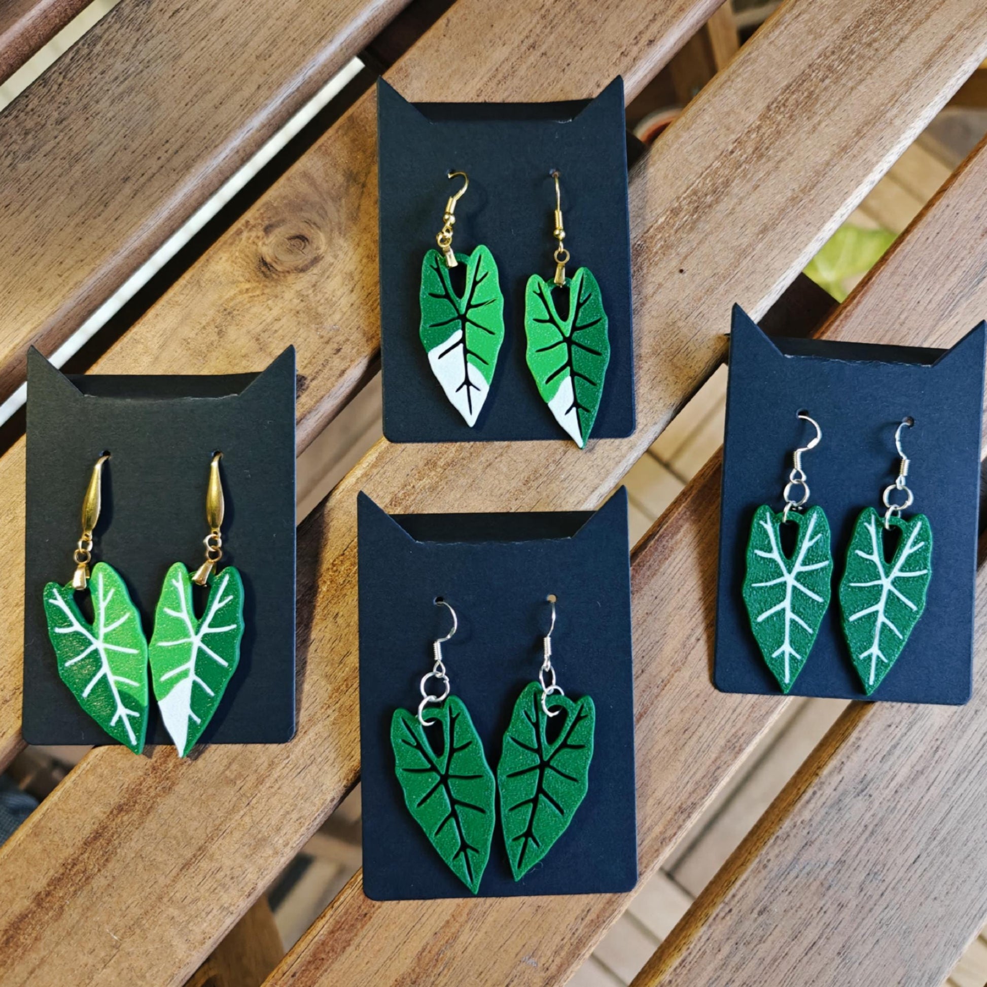 Earrings Alocasia Frydek, 3d printed Jewelry Gift for Plant Lovers, Leaf Earrings, 3d printed Earrings