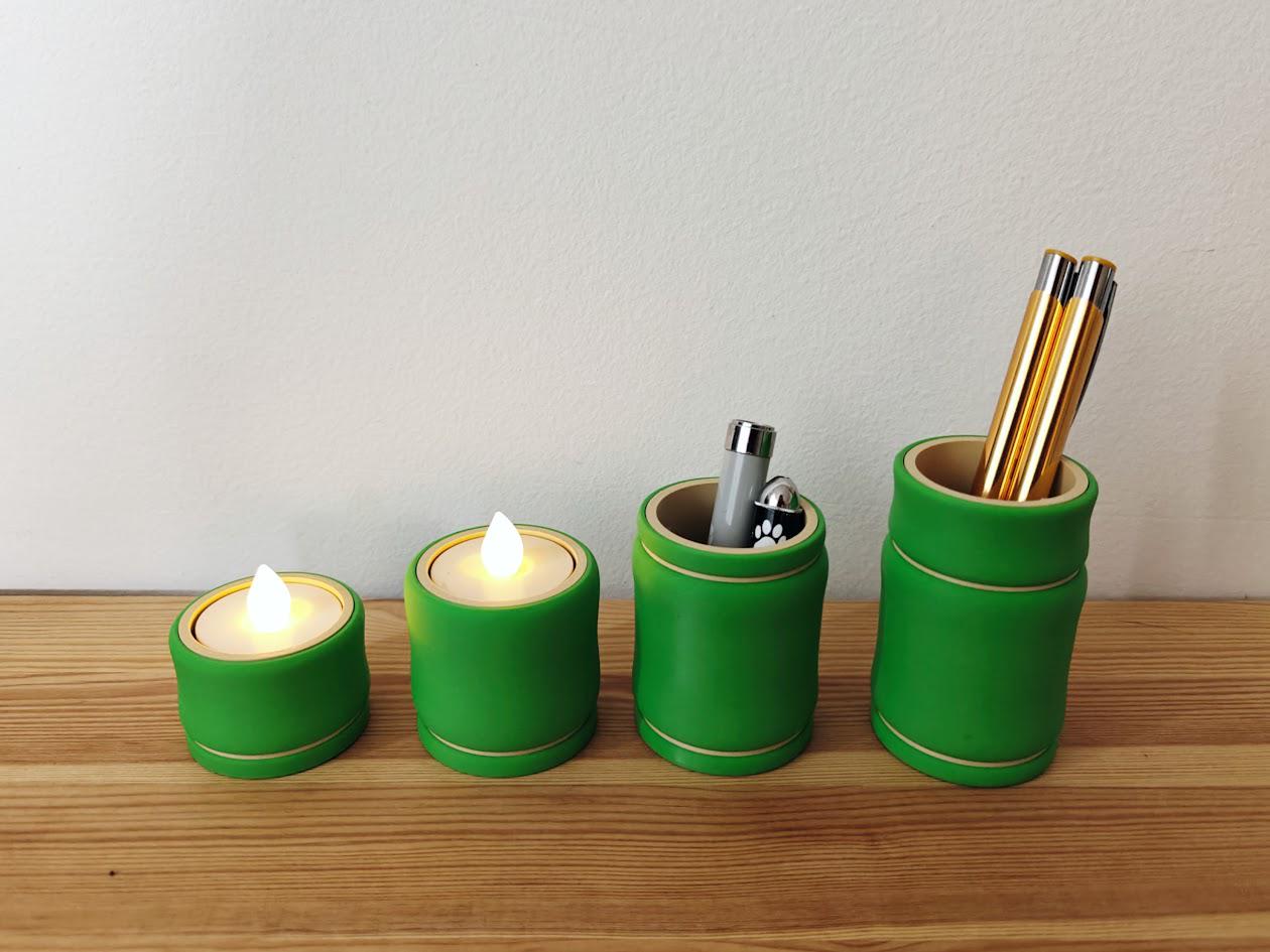 Bamboo Holders, Bamboo Tealight Set, Desk Organizer, Tabletop Decor Unique Housewarming Gift, 3d print