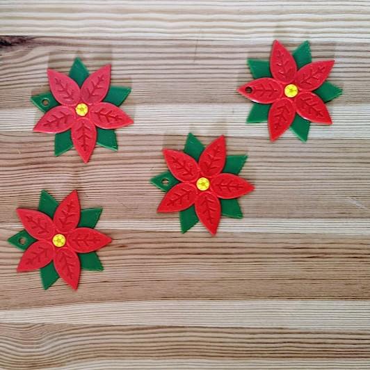 Poinsettia Plant Decor, Christmas Star Ornaments, Holiday Decoration, Christmas Tree, and Gift Wrapping, Set of 5 pcs, 3d print