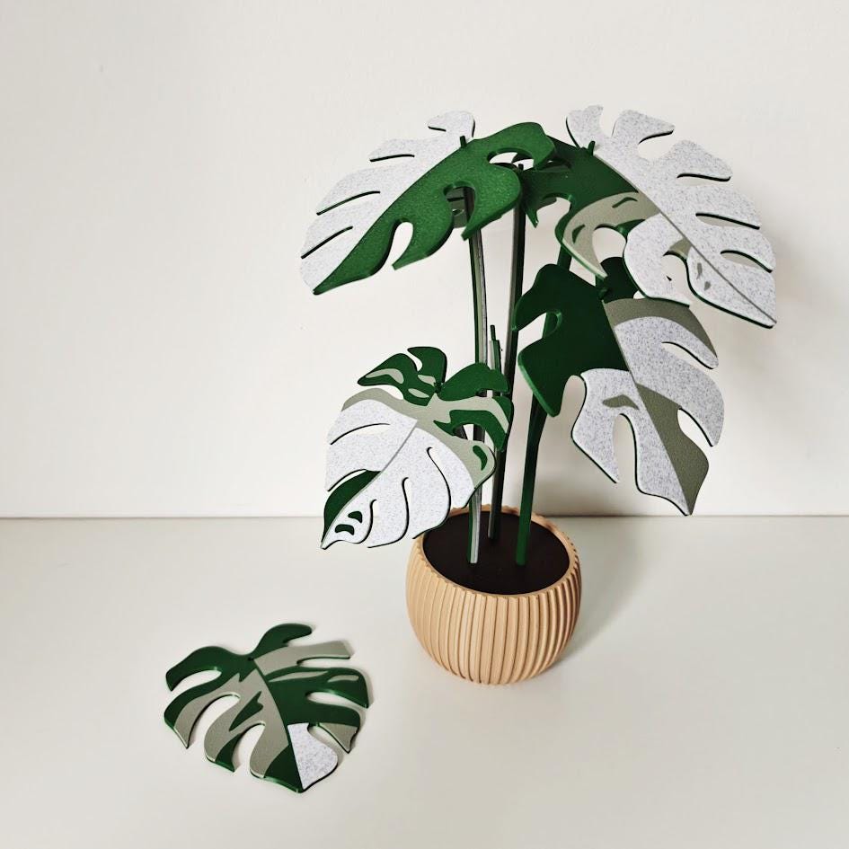 Monstera Coaster Set, MAGNETIC Leaves, Monstera Albo, Monstera Leaf Coaster Plant Gift, 3D printed Coasters, Monstera Mint