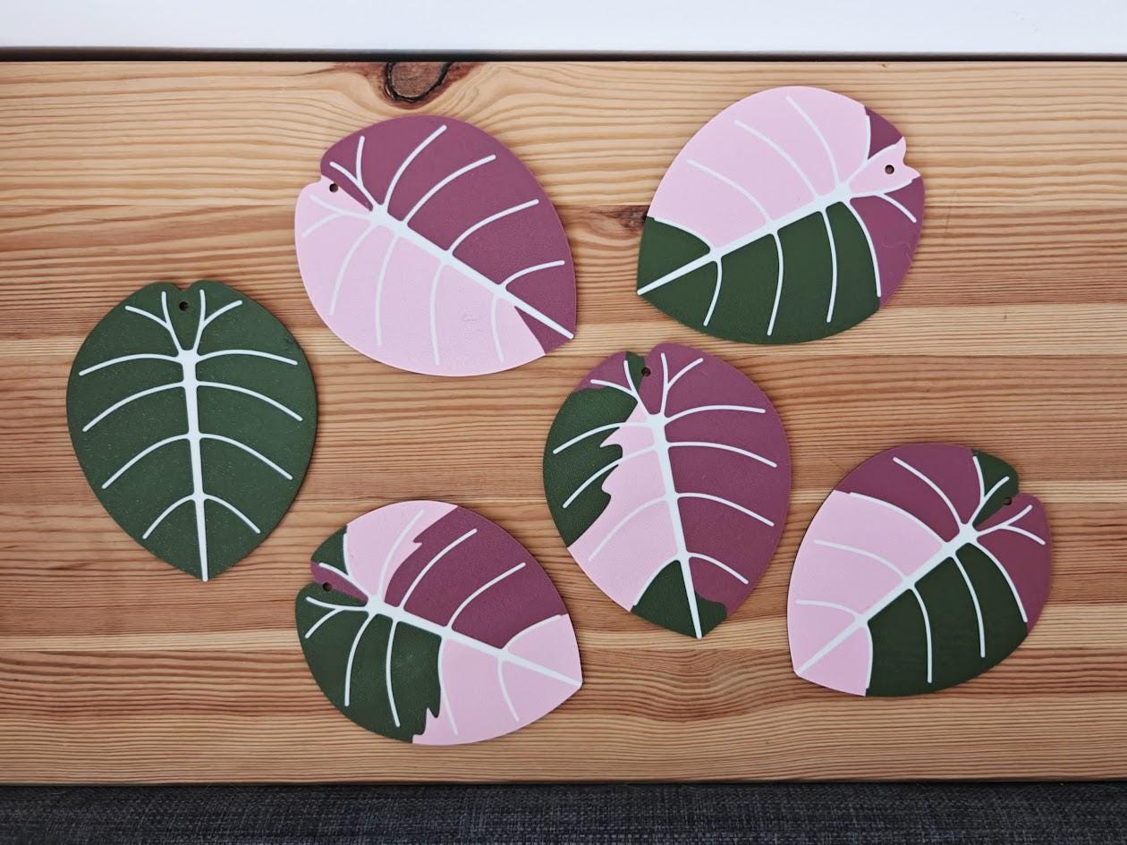 Jewel Alocasia Coaster Set, Leaf Coaster, Variegated Alocasia Black Velvet, Alocasia Melo, 3D printed Plant Coaster, Alocasia Print