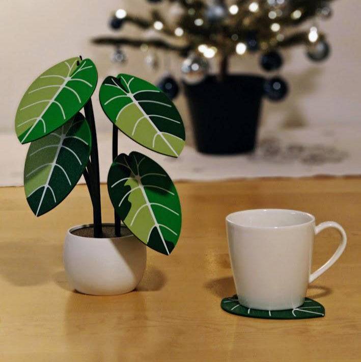 Jewel Alocasia Coaster Set, Leaf Coaster, Variegated Alocasia Black Velvet, Alocasia Melo, 3D printed Plant Coaster, Alocasia Print
