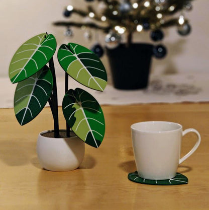 Jewel Alocasia Coaster Set, Leaf Coaster, Variegated Alocasia Black Velvet, Alocasia Melo, 3D printed Plant Coaster, Alocasia Print