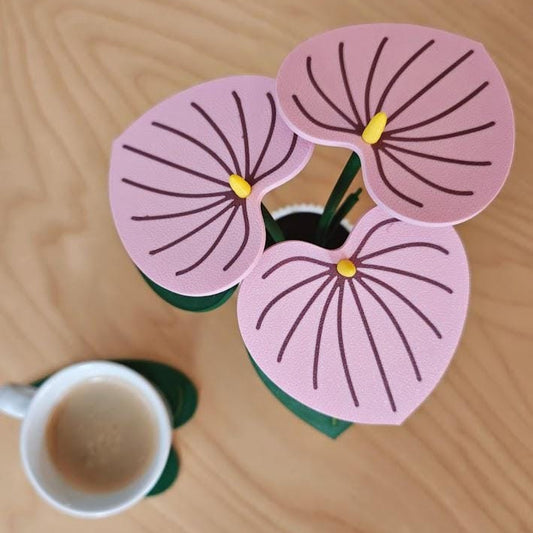 Anthurium Plant Coaster Set, Coaster Plant, Perfect Valentine Gift for Plant Lovers Gift, 3D printed Coaster