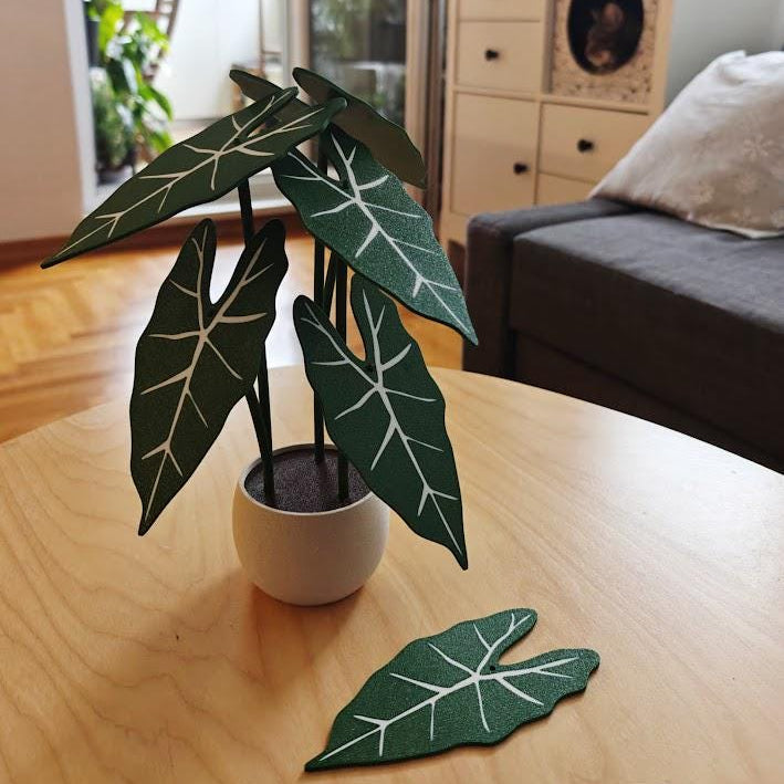 Coaster Plant Alocasia Frydek, Alocasia Green Velvet, 3D printed Coaster Set Alocasia Leaf Coasters, Alocasia Variegated Frydek