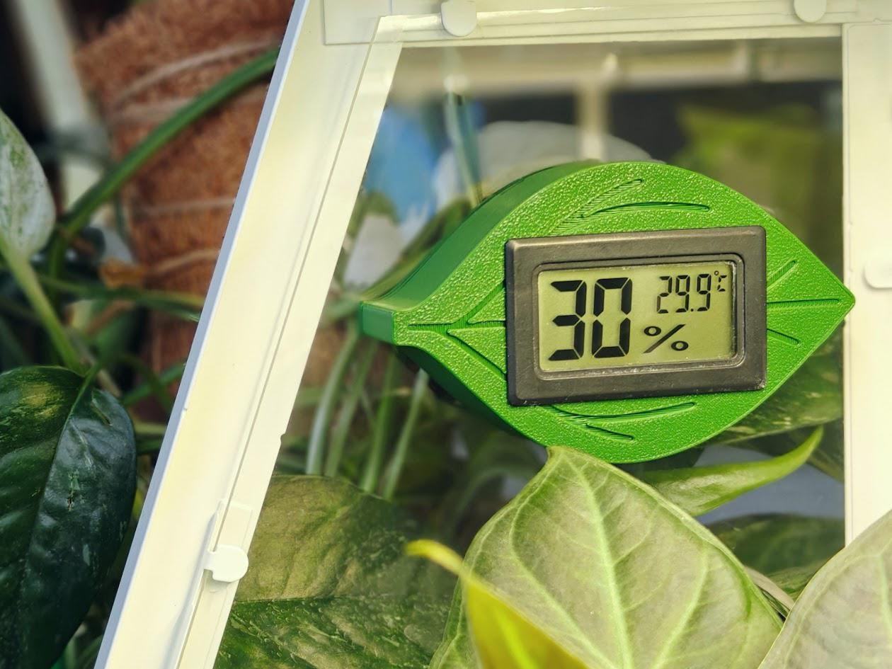 Thermometer Hygrometer Holder – Magnetic Mount, Small Greenhouse Accessories, Water droplet or Leaf-shaped, Mini Greenhouse Kit, 3D printed