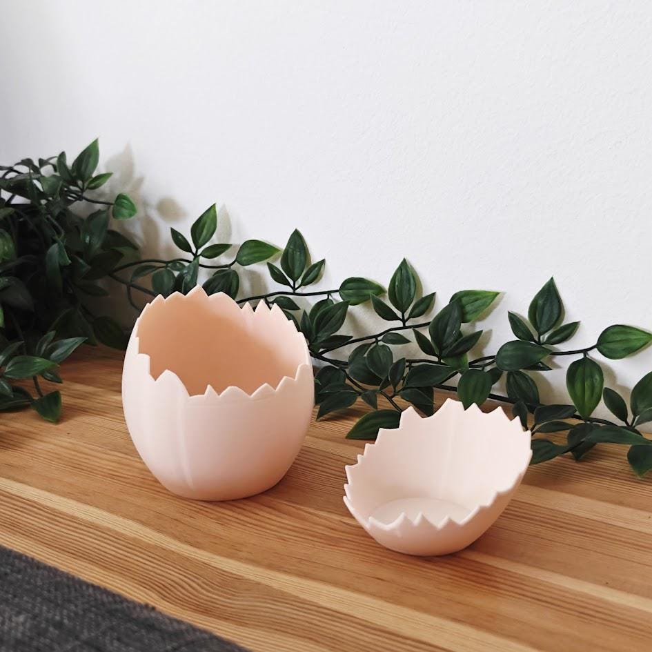 Eggshell Succulent Pot and Matching Tealight Holder, Easter Egg Decor, Spring Decorations, Cracked Egg Deco, 3d print, Pink egg, Pink eggshell