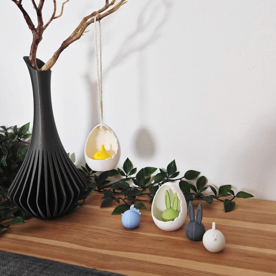 Eggshell Hanging or Standing Easter Decoration, Easter Egg Decor for Spring with Bunny and Chicken, 3d print