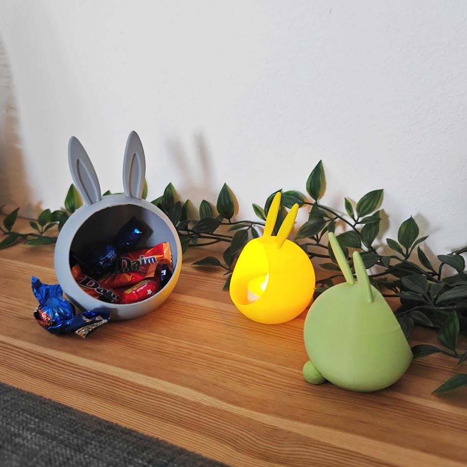 Hungry Bunny Bowls – Multi-Purpose Bowls in 2 Sizes, Tealight Holder or Candy Storage Box, Easter Spring Decor, Housewarming Gift, 3d print, pastel colors