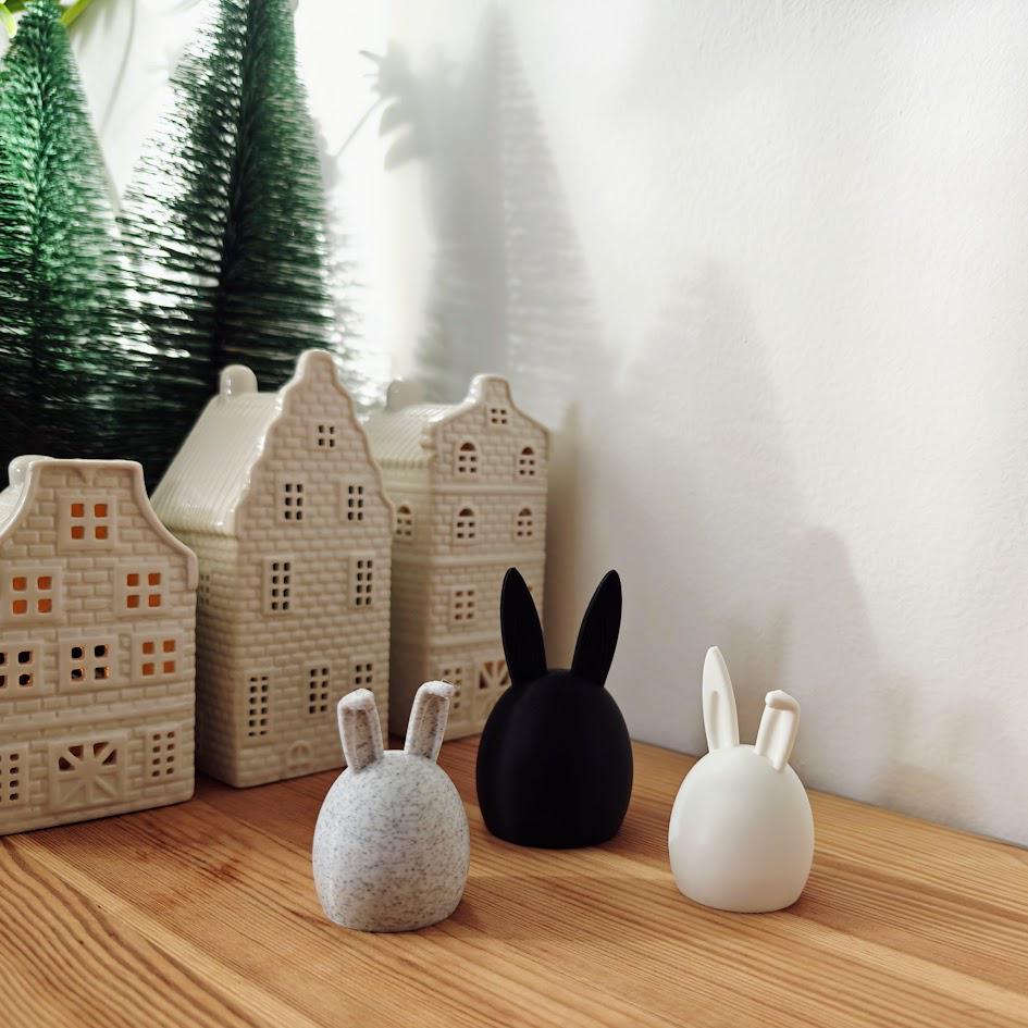 Bunny Figurines, Set of 3 Minimalist Nordic Scandinavian Decoration, Easter Egg Decor for Spring with Bunny Ears, 3d print, fluffy tail, big ears,minimalistic, modern