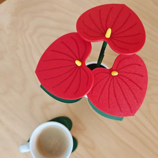 Red Anthurium Plant Coaster Set, Coaster Plant, Mother&#39;s Day Gifts for Plant Lovers Gift, 3D printed Coasters