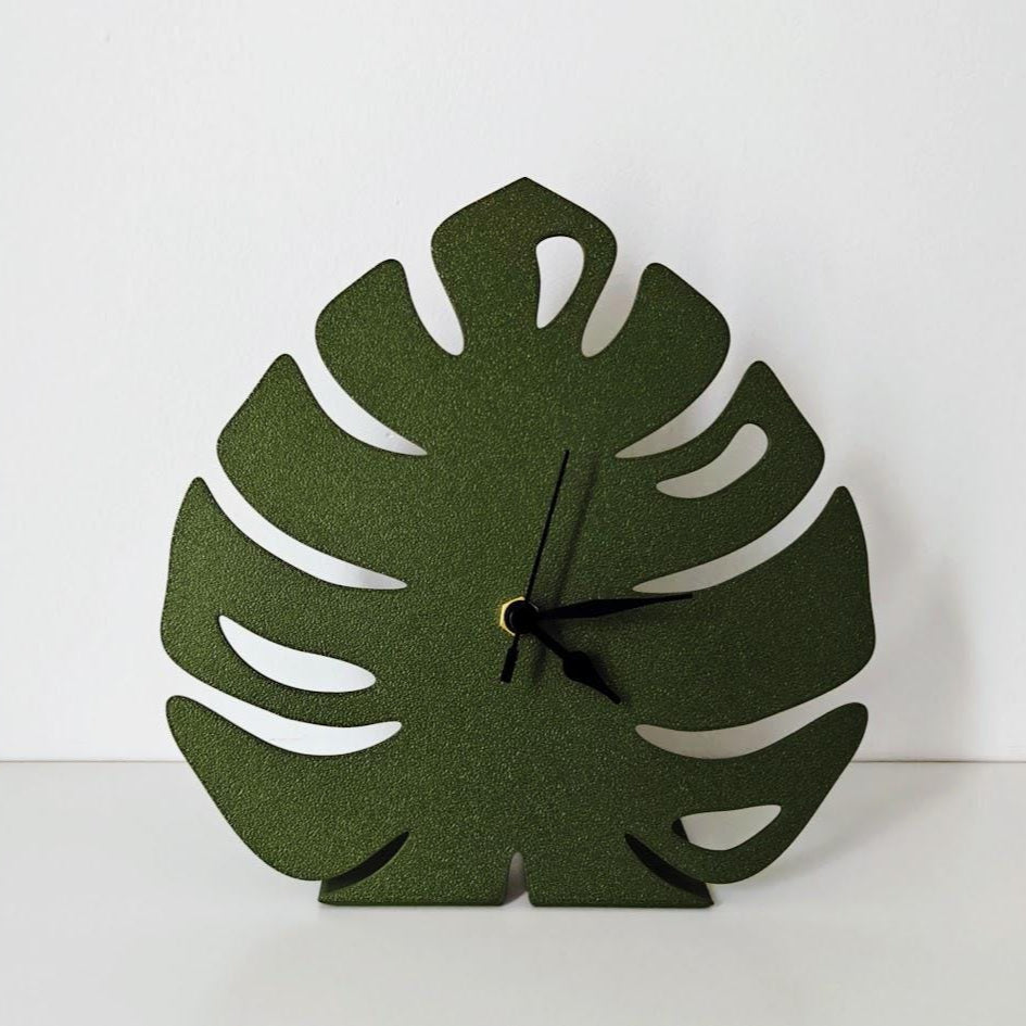Monstera Clock, Leaf Clock, Unique Decorations, Modern Home Decor, Gift for Plant Lovers, Desk Clock, Shelf Clock, 3d printed Clock