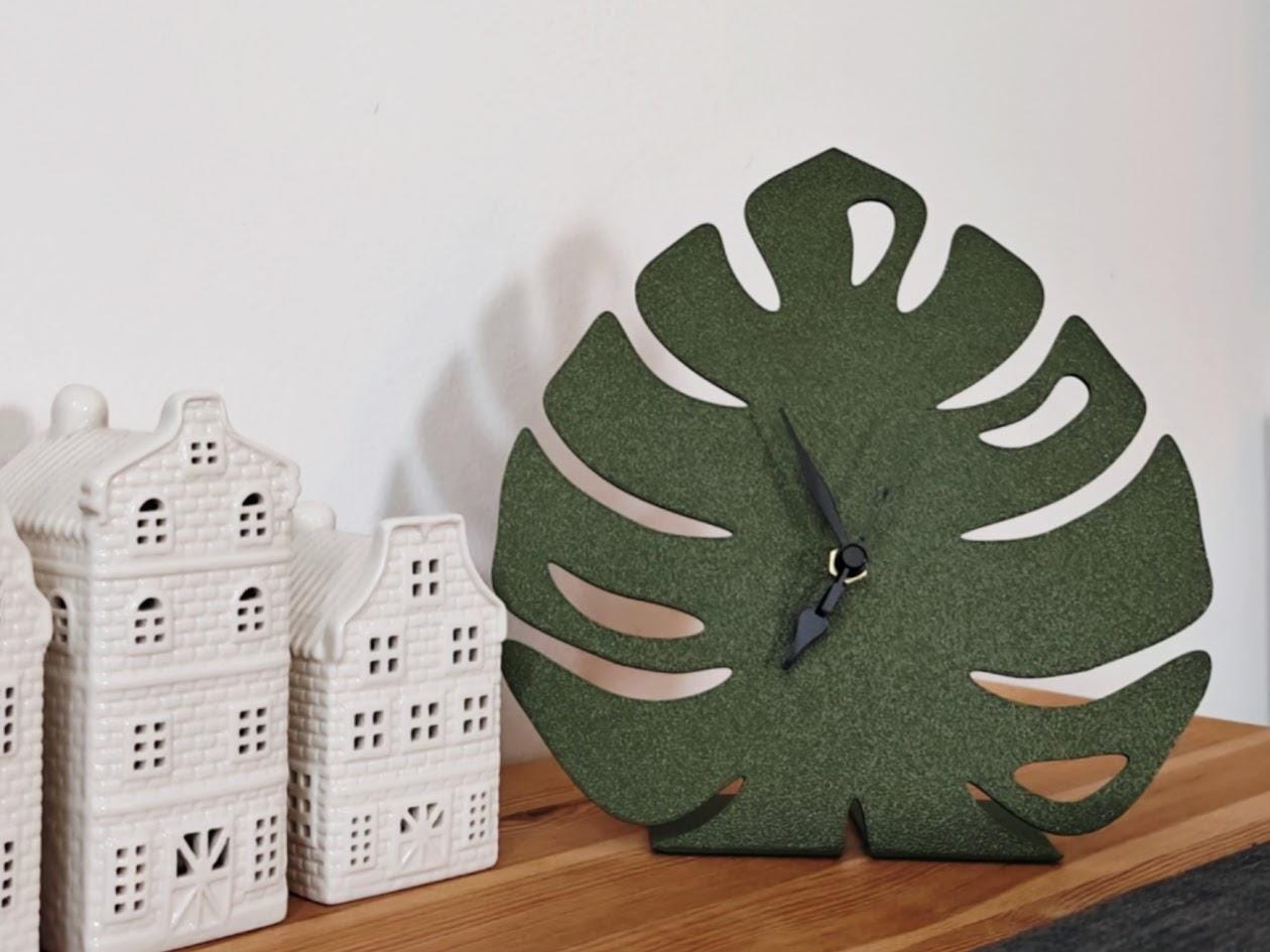 Monstera Clock, Leaf Clock, Unique Decorations, Modern Home Decor, Gift for Plant Lovers, Desk Clock, Shelf Clock, 3d printed Clock