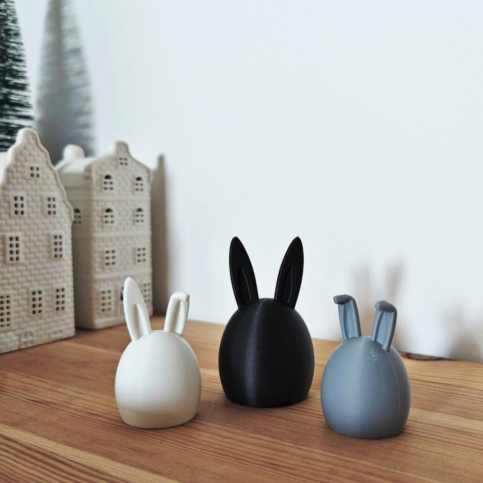 Bunny Figurines, Set of 3 Minimalist Nordic Scandinavian Decoration, Easter Egg Decor for Spring with Bunny Ears, 3d print, fluffy tail, big ears,minimalistic, modern