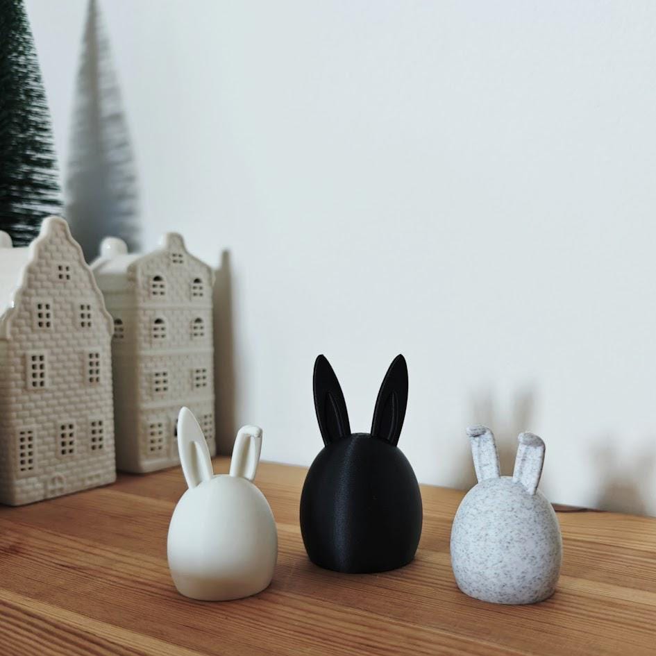 Bunny Figurines, Set of 3 Minimalist Nordic Scandinavian Decoration, Easter Egg Decor for Spring with Bunny Ears, 3d print, fluffy tail, big ears,minimalistic, modern
