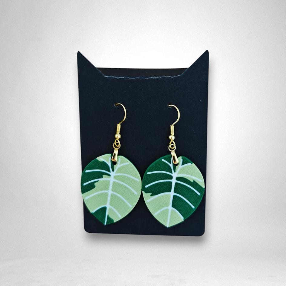Leaf Earrings Alocasia Melo or Black Velvet Variegated, Pink Alocasia Jewelry Gift for Plant Lovers, Plant Earrings, 3d printed Earrings