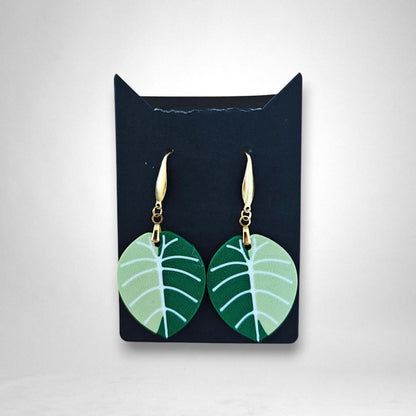 Leaf Earrings Alocasia Melo or Black Velvet Variegated, Pink Alocasia Jewelry Gift for Plant Lovers, Plant Earrings, 3d printed Earrings