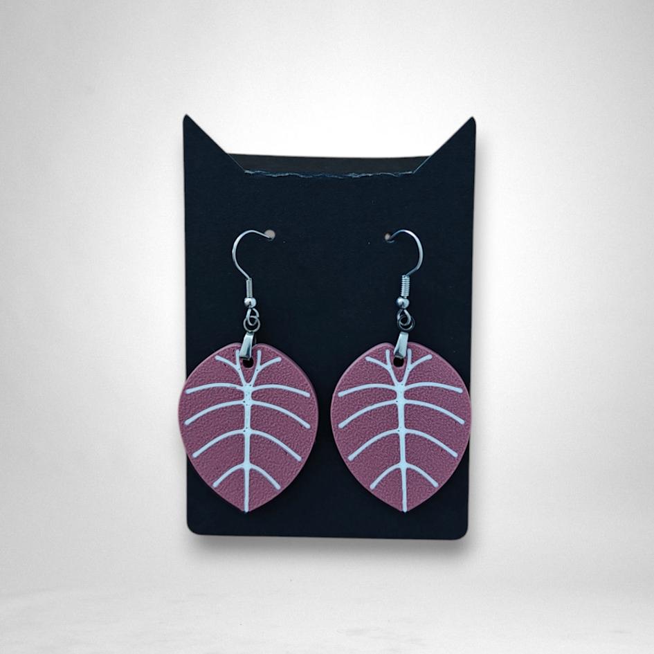 Leaf Earrings Alocasia Melo or Black Velvet Variegated, Pink Alocasia Jewelry Gift for Plant Lovers, Plant Earrings, 3d printed Earrings