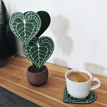 Anthurium Clarinervium Coaster Plant, Anthurium Coaster set of 4 Leaf Coasters, Heart shaped Coasters, 3d printed Coasters