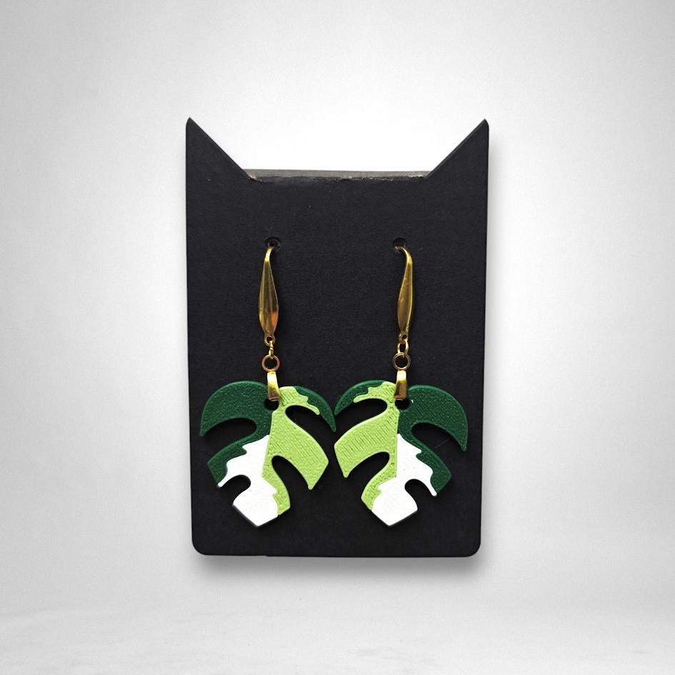 Leaf Earrings Monstera Var Minima, Monstera Earrings, Leaf Earrings, Plant Jewelry Gift for Plant Lovers, 3d printed Earrings, Raphidaphora