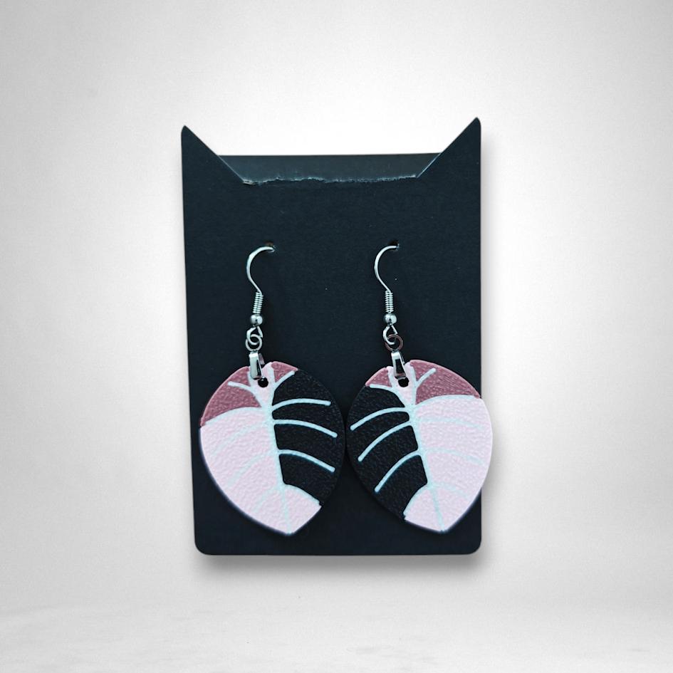 Leaf Earrings Alocasia Black Velvet Variegated, Pink Alocasia Jewelry Gift for Plant Lovers, Plant Earrings, 3d printed Earrings