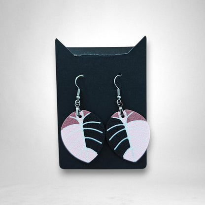 Leaf Earrings Alocasia Black Velvet Variegated, Pink Alocasia Jewelry Gift for Plant Lovers, Plant Earrings, 3d printed Earrings