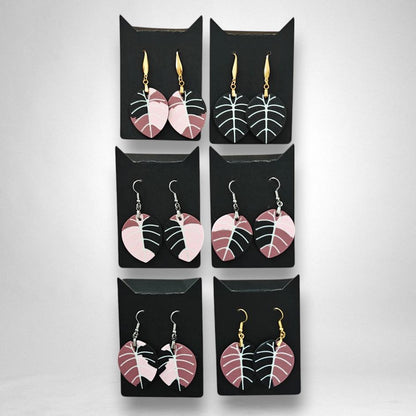 Leaf Earrings Alocasia Black Velvet Variegated, Pink Alocasia Jewelry Gift for Plant Lovers, Plant Earrings, 3d printed Earrings