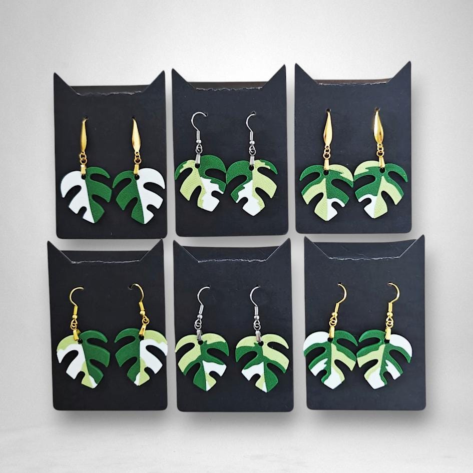 Leaf Earrings Monstera Var Minima, Monstera Earrings, Leaf Earrings, Plant Jewelry Gift for Plant Lovers, 3d printed Earrings, Raphidaphora