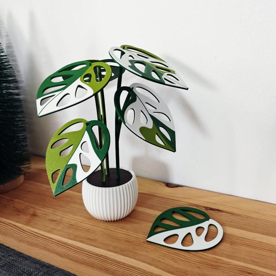 Monstera Adansonii Plant Coaster Set, Magnetic Leaves, Monstera Leaf Coaster Gift for Plant Lovers, 3D printed Monstera Variegated