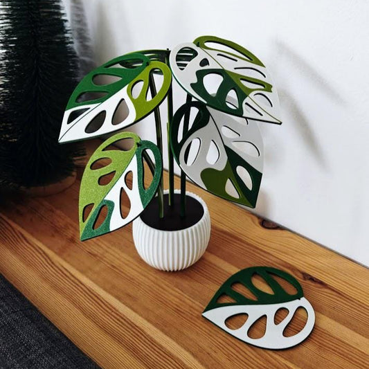 Monstera Adansonii Plant Coaster Set, Magnetic Leaves, Monstera Leaf Coaster Gift for Plant Lovers, 3D printed Monstera Variegated