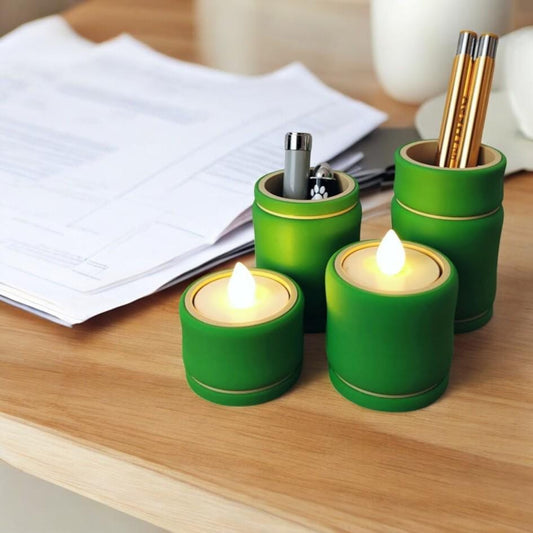 Bamboo Holders, Bamboo Tealight Set, Desk Organizer, Tabletop Decor Unique Housewarming Gift, 3d print