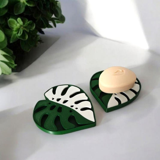 Monstera Soap Dish with Draining Tray, Dish for Soap Plate Rack, Bathroom Accessories or Kitchen Accessories, 3D printed Soap Holder