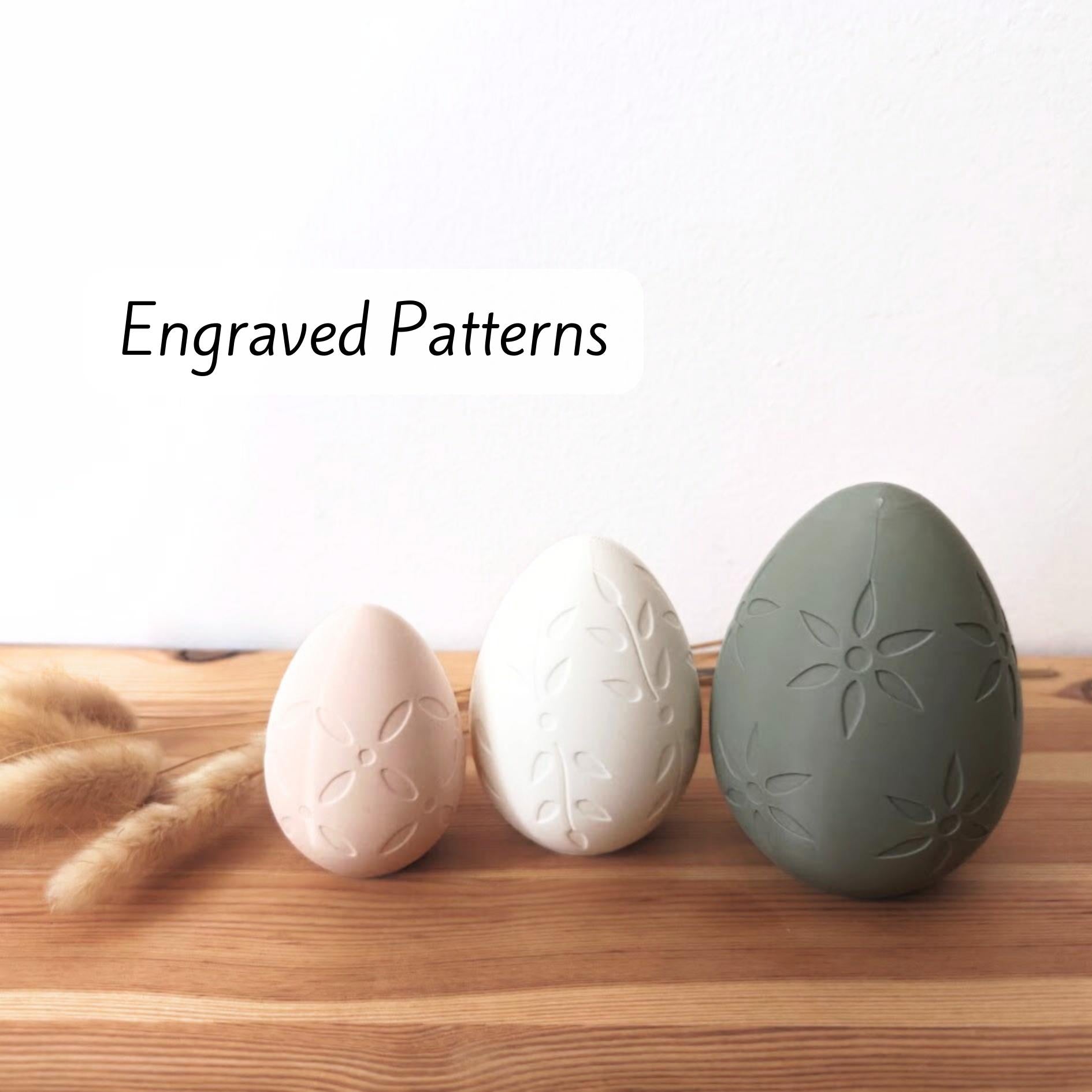 Easter Eggs with Patterns, Decorative Set of 3, Pastel Colors, Patterned Spring Decor, Whimsical Housewarming Gift, 3d print, Engraved Patterns