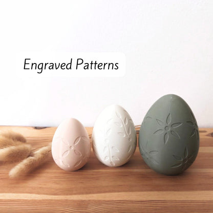 Easter Eggs with Patterns, Decorative Set of 3, Pastel Colors, Patterned Spring Decor, Whimsical Housewarming Gift, 3d print, Engraved Patterns