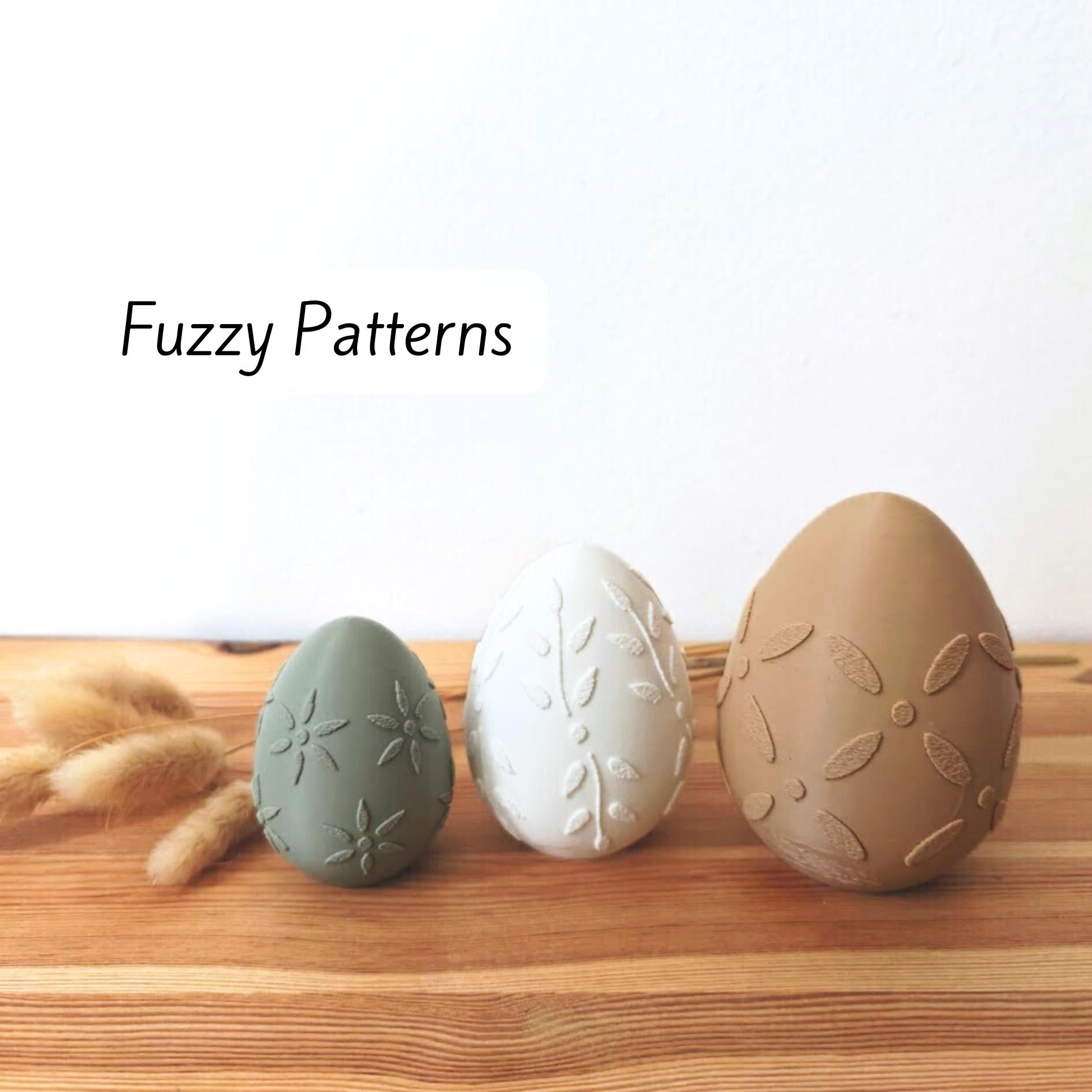 Easter Eggs with Patterns, Decorative Set of 3, Pastel Colors, Patterned Spring Decor, Whimsical Housewarming Gift, 3d print, Fuzzy Patterns