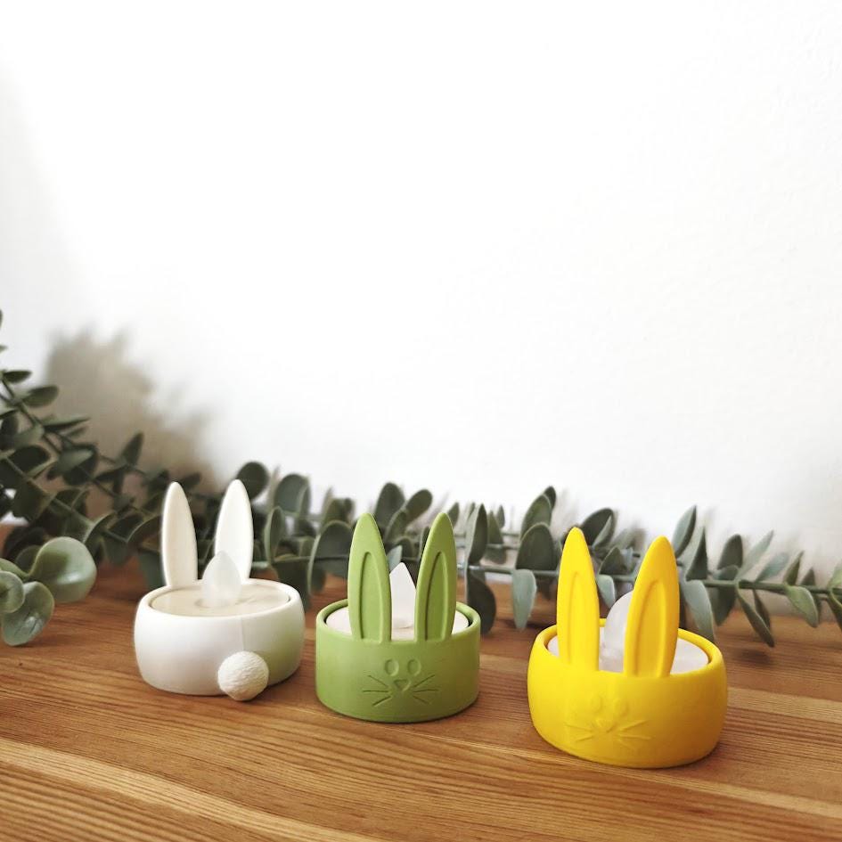 Bunny Tealight Holders Set, Easter Decoration, Spring Tabletop Decor, Housewarming Gift, 3d print