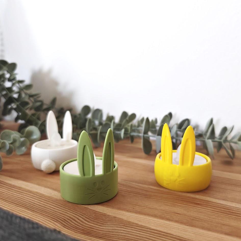Bunny Tealight Holders Set, Easter Decoration, Spring Tabletop Decor, Housewarming Gift, 3d print
