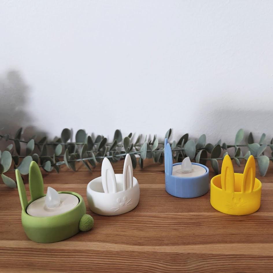 Bunny Tealight Holders Set, Easter Decoration, Spring Tabletop Decor, Housewarming Gift, 3d print, pastel colors