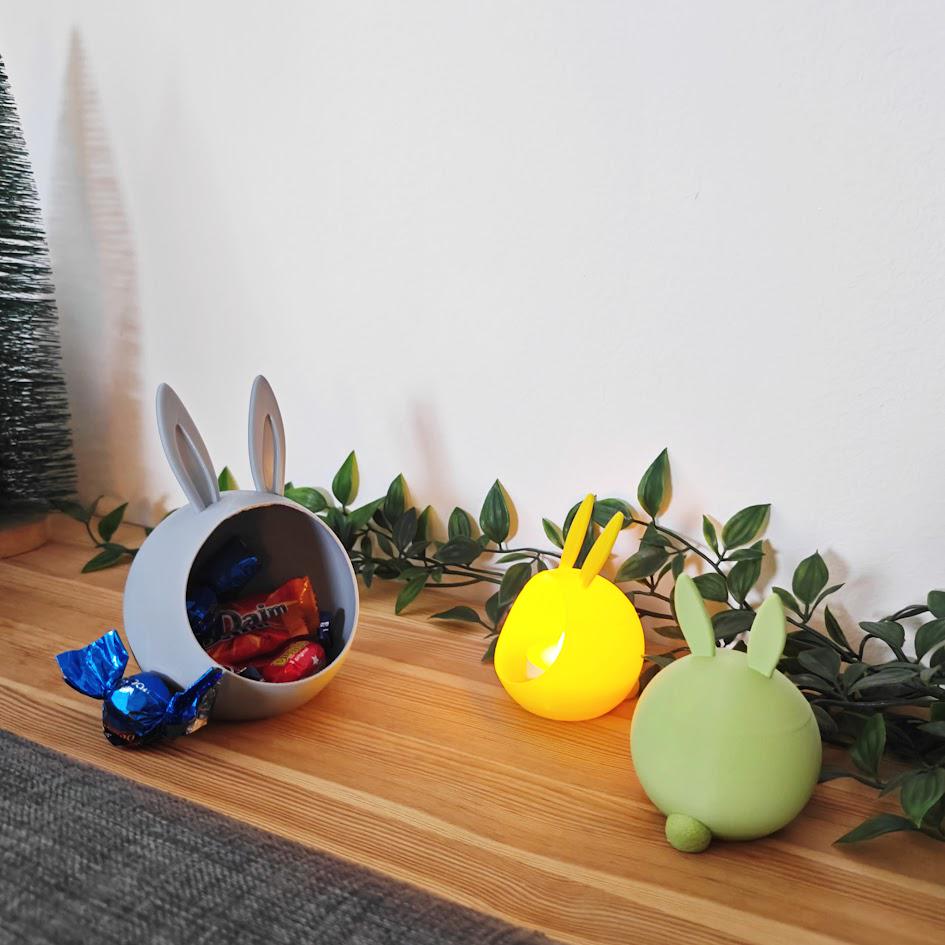 Hungry Bunny Bowls – Multi-Purpose Bowls in 2 Sizes, Tealight Holder or Candy Storage Box, Easter Spring Decor, Housewarming Gift, 3d print, pastel colors