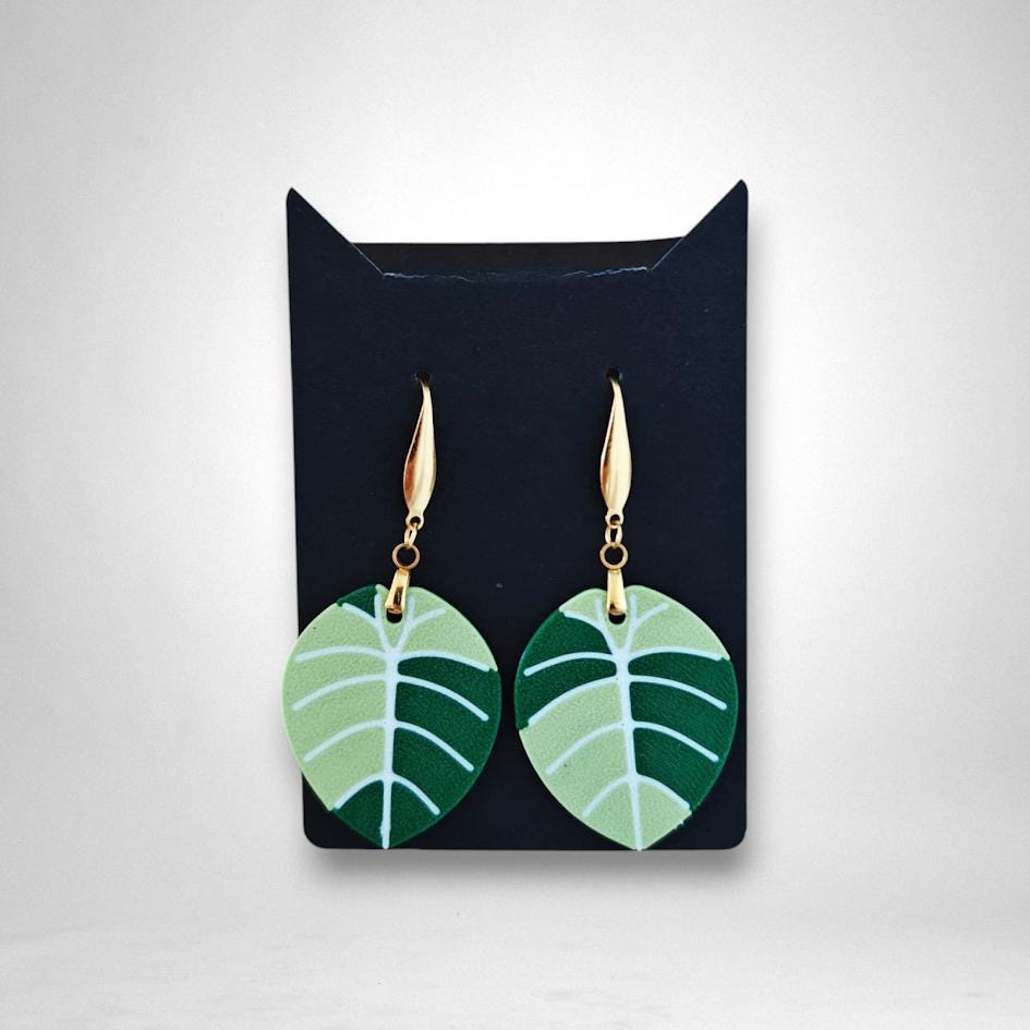 Leaf Earrings Alocasia Melo or Black Velvet Variegated, Pink Alocasia Jewelry Gift for Plant Lovers, Plant Earrings, 3d printed Earrings