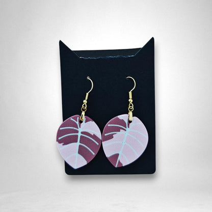 Leaf Earrings Alocasia Melo or Black Velvet Variegated, Pink Alocasia Jewelry Gift for Plant Lovers, Plant Earrings, 3d printed Earrings