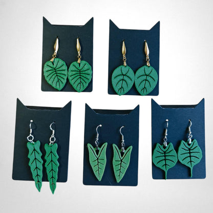 Earrings Alocasia Plant, 3d printed Jewelry Gift for Plant Lovers, Leaf Earrings, 3d printed Earrings