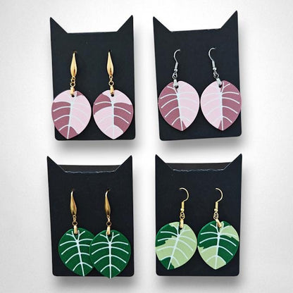 Earrings Leaf Alocasia Melo or Black Velvet Variegated, Jewelry Gift for Plant Lovers, Plant Earrings, 3d printed Earrings