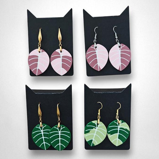 Earrings Leaf Alocasia Melo or Black Velvet Variegated, Jewelry Gift for Plant Lovers, Plant Earrings, 3d printed Earrings