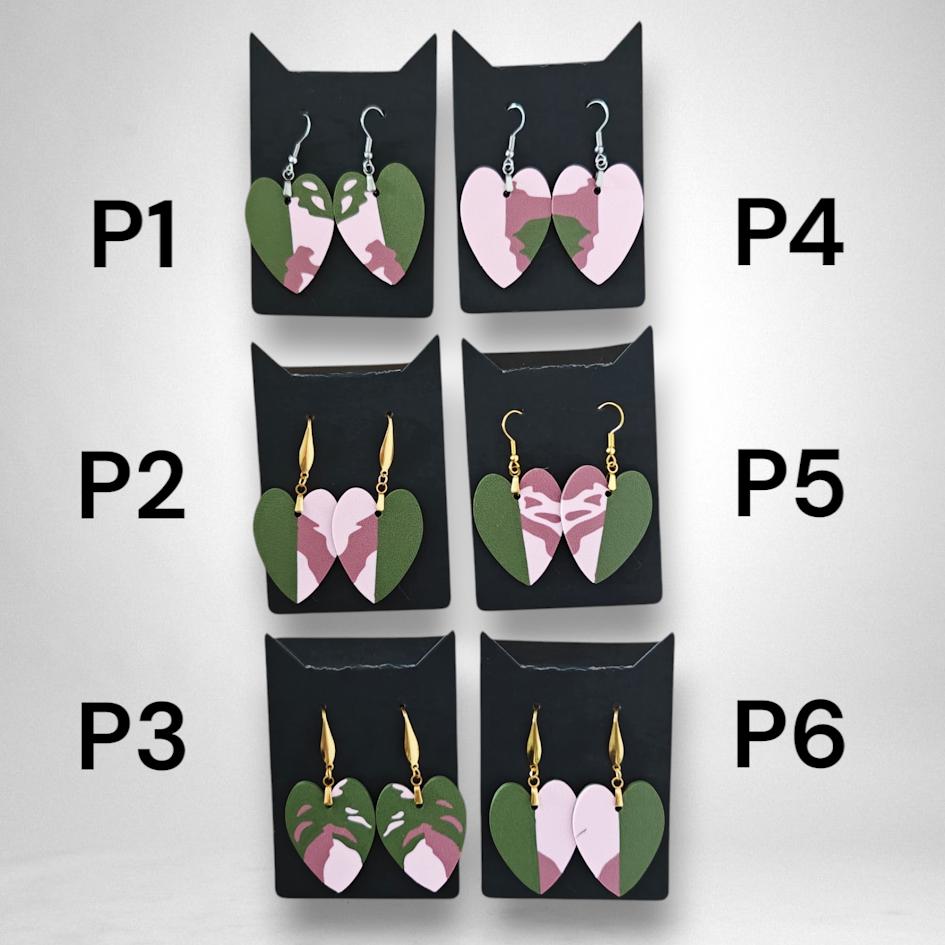 Leaf Earrings Philodendron Pink Princess or White Princess Jewelry Gift for Plant Lovers, Heart shaped Plant Earrings, 3d printed Earrings