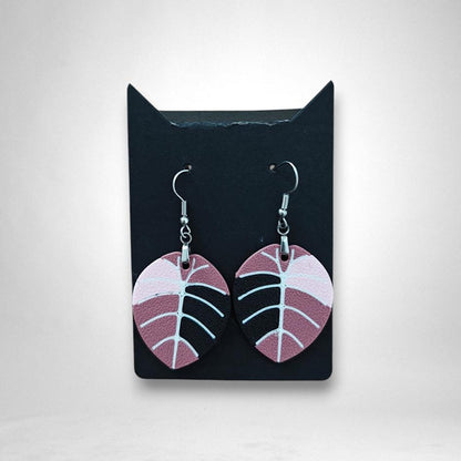 Leaf Earrings Alocasia Black Velvet Variegated, Pink Alocasia Jewelry Gift for Plant Lovers, Plant Earrings, 3d printed Earrings