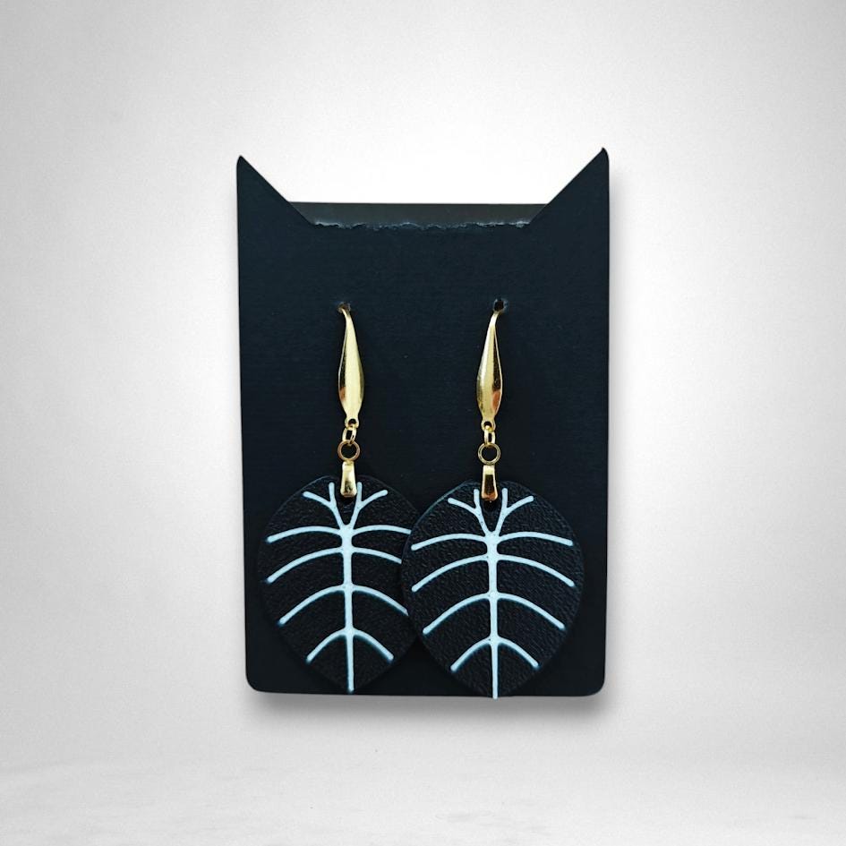 Leaf Earrings Alocasia Black Velvet Variegated, Pink Alocasia Jewelry Gift for Plant Lovers, Plant Earrings, 3d printed Earrings